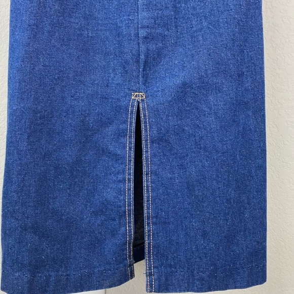 Vintage 80s Touché Blue Denim Jean Apron Overall Dress with Belt - Picture 7 of 8